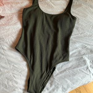 Aerie olive green one piece swimsuit ribbed cheeky size L